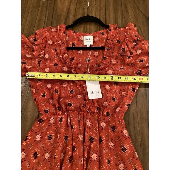 MISA Veruka maravi dots faux wrap Chiffon Long Sleeve Ruffled Mini Dress V Neck - Picture 4 of 12